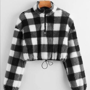 Buffalo Plaid Teddy cropped sweater